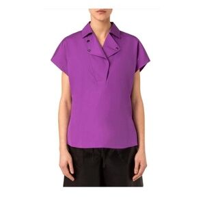Akris Punto Biker Collar Cotton Poplin Top